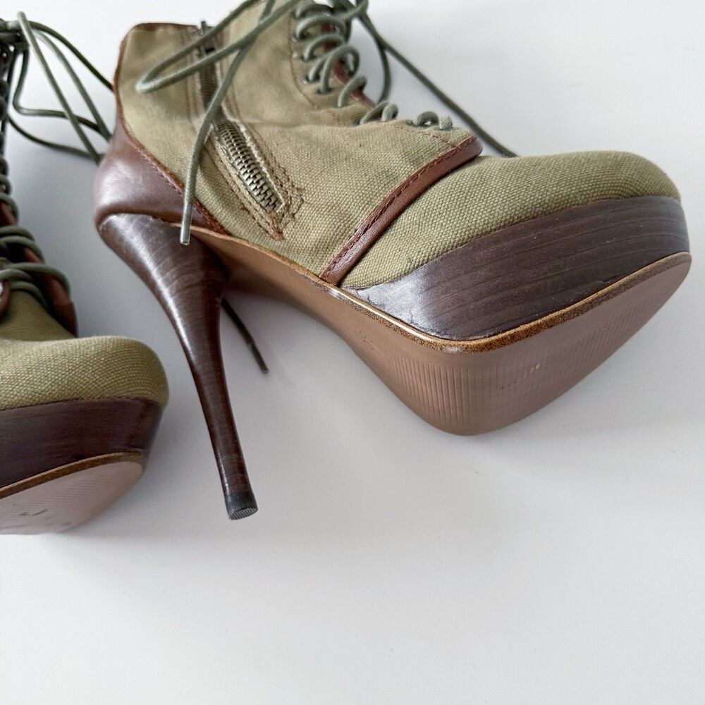Steve Madden Army Green Stiletto High Heel Ankle Boots Lace Up Combat Military 6 - Picture 16 of 16